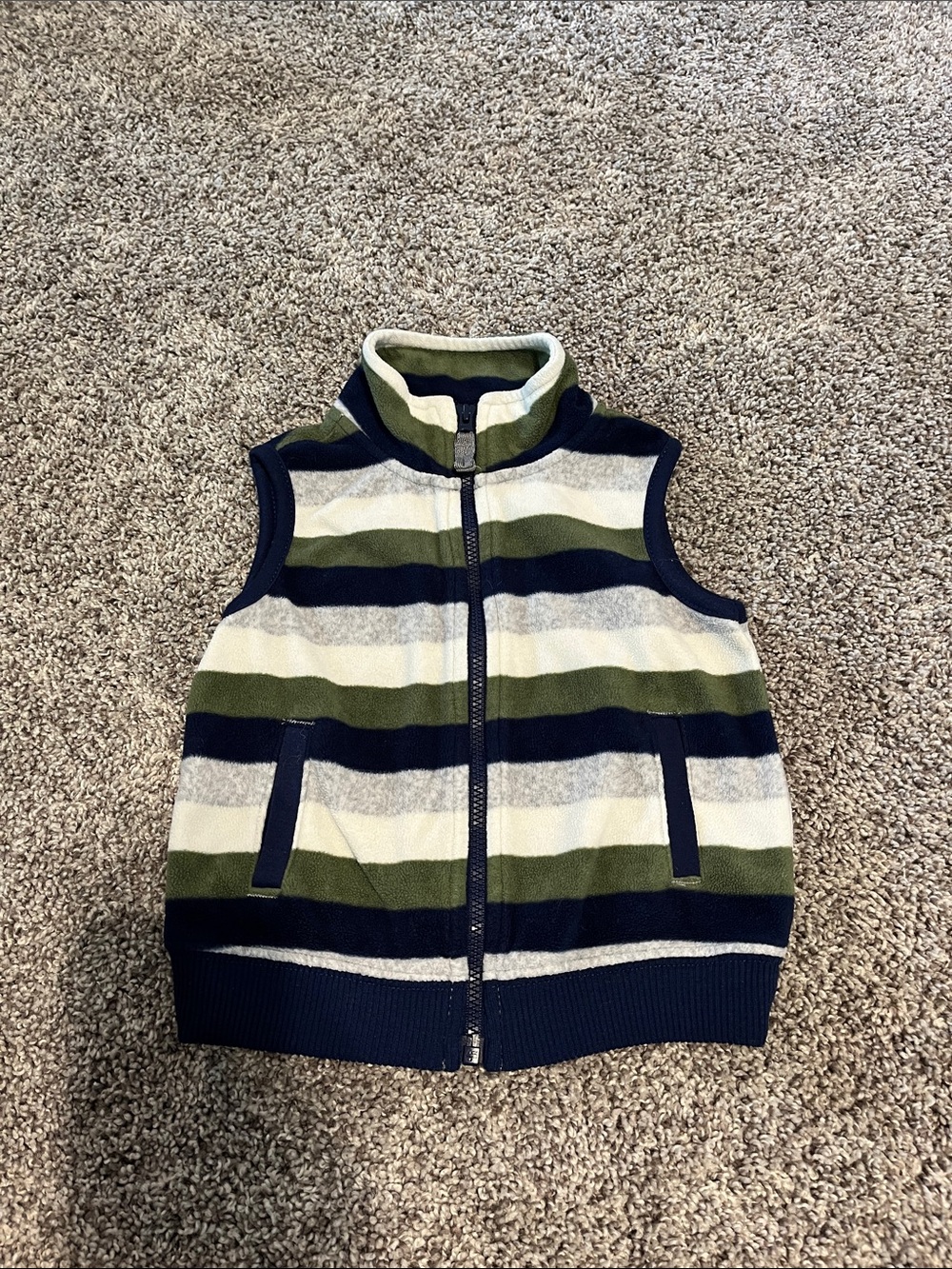 Carter's Navy, Olive & Cream Striped Zip-Up Sweater Vest
